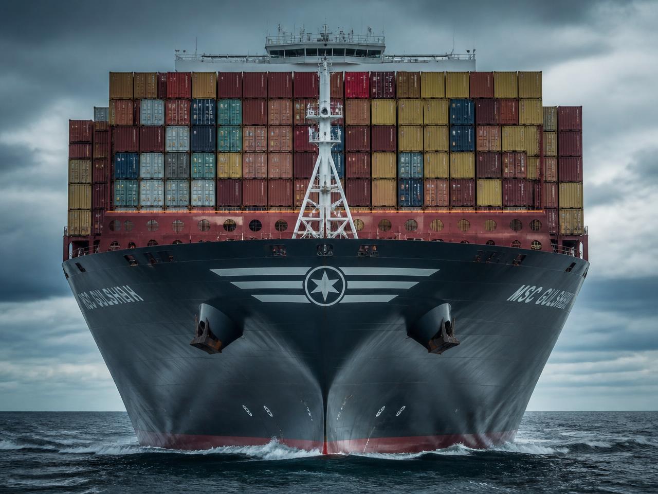 Navio porta-contêineres em mar aberto